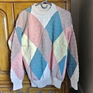 Cotton Argyle Cable Knit Sweater